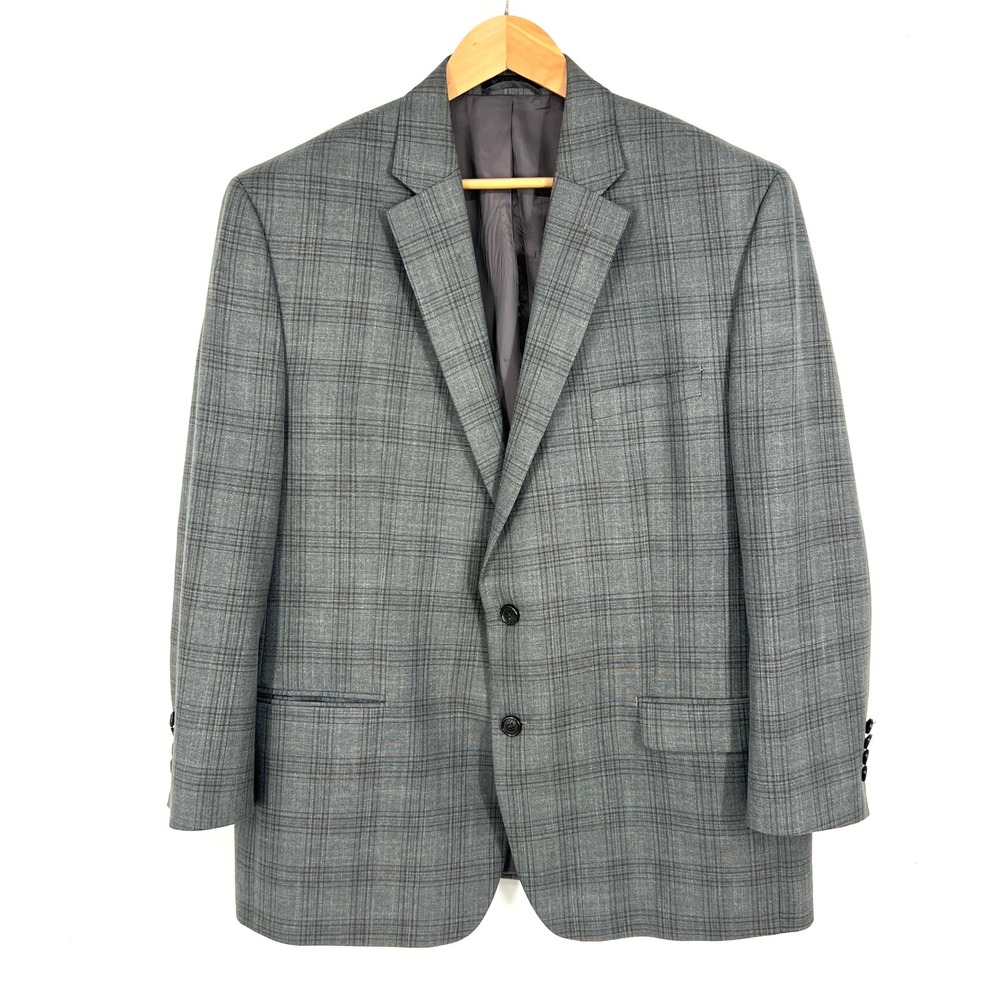 Lauren Ralph Lauren Mens 46R Grey Plaid Two Button Sport Coat Blazer Jacket